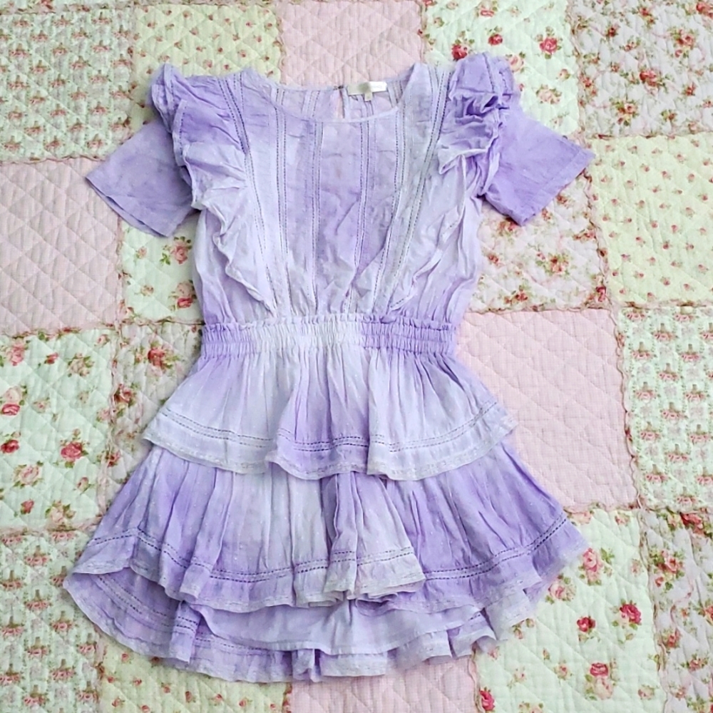 Loveshackfancy Natash ruffle mini dress cotton purple M